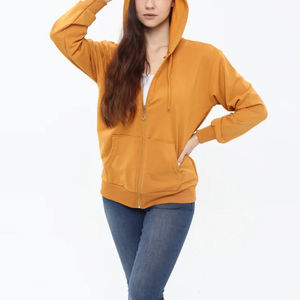 เสื้อสเวตเชิ้ตมีฮู้ดแบบซิปสำหรับผู้หญิง สีพื้น แขนยาว ผ้าฝ้ายถัก เสื้อลำลองสำหรับฤดูใบไม้ร่วง - Product Image 2