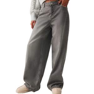 Jeans de mezclilla anchos gris lavado para mujer, cintura alta, ajuste holgado, estilo urbano, moda Y2K, OEM ODM al por mayor - Product Image 2