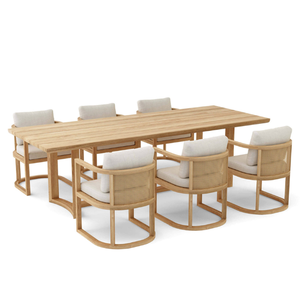 Luxury Style Dining Set Rectangular Slatted <b>Table</b> 6 Cushioned with Teak Wooden Frame Material for Home Decoration - Product Image 1