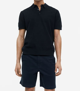 Nouvelle Tendance Short en Jean Bleu Uni Longueur Genou Coupe Slim avec Logo Effet Usé et Fermeture Éclair pour Homme - Product Image 1