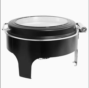 Modern Black Round Chafing Dish with Gold Finish <b>Buffet</b> <b>Server</b> and Food Warmer for Catering Events At Best Price - Product Image 3