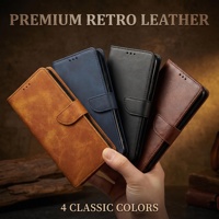 Étui portefeuille vintage en cuir PU pour téléphone à clapet, avec boucle magnétique, fente pour cartes et dragonne anti-perte pour smartphones