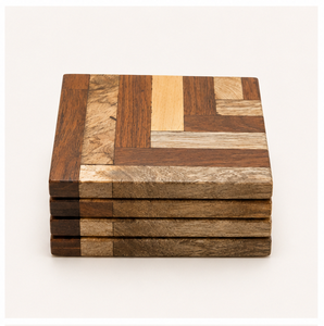 Posavasos de parquet de madera multicolor hechos a mano con incrustaciones geométricas de marquetería, cuadrados, para decoración del hogar y la oficina. - Product Image 4