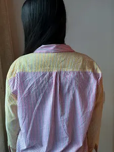 Chemise débardeur à col à revers pour femme, style vintage, patchwork floral, rayée, avec poches, pour le printemps et l'été - Product Image 2