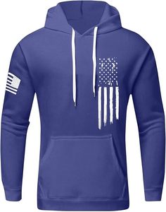 Sudadera con Capucha Azul Marino para Hombre con Estampado de Bandera Americana, Corte Regular, 100% Poliéster, Forro Polar, Ropa Casual de Invierno - Product Image 2
