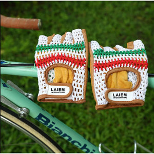 Gants de cyclisme respirants LAIEM à demi-doigts, blancs, rouges, verts, rayés, en maille, pour le sport, le fitness et la course - Product Image 1
