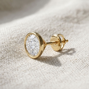 Boucles d'oreilles clous en or massif 14 carats avec diamant de laboratoire rond brillant serti clos, certifiées IGI, bijoux de luxe pour femme, cadeau - Product Image 5
