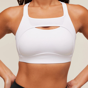 Soutien-gorge de sport blanc pour femme à col carré et dos nageur, avec découpes, maintien moyen, sans couture, respirant, en Spandex et Polyester - Product Image 4