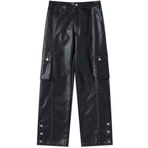 Plus Size Women Skinny Fit Autumn Washed Nylon Eco-Friendly Biker <b>Pants</b> Straight Casual Streetwear with Side Stripe - Product Image 1