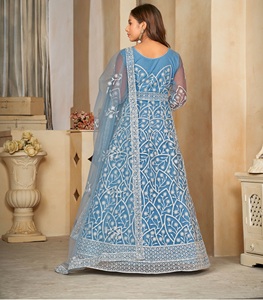 Elegante Traje Anarkali para Mujer, Color Azul Cielo, Manga 3/4, Crepé de Red, Semi-Cosido, para Bodas y Ocasiones Festivas - Product Image 6