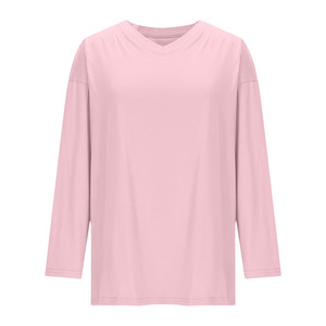 Long Sleeve T-Shirt for Womens V-Neck Drop Shoulder Plus Sizes Oversized Cotton Tees Blouses Solid Color Loose Soft Tees Tops - Product Image 3