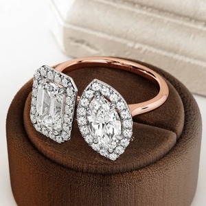 แหวนประดับเพชรที่โตขึ้นรูปสามก้อนกลมและมรกตตัดเป็นวงแหวนทอง14K/18K แต่งงานแต่งงานแต่งงานแต่งงาน - Product Image 4