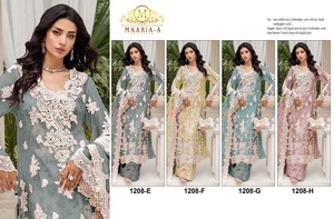 Traje pakistaní de gasa cristalina con bordado de lentejuelas, apliques en el cuello y trabajo Khatli - Product Image 5