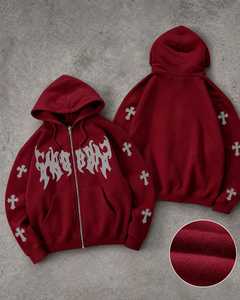 OEM Unisex Custom Y2K Heavyweight Full Zip <b>Hoodie</b> Puff Screen Printing Winter <b>Gothic</b> Fleece Sweatshirt 420g Fabric Streetwear - Product Image 4