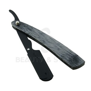 Classic Straight Edge Shavette <b>Razor</b> Matte Black Blade Holder Grey Wood Grain Shaving Tool for Professional Beard Trimming - Product Image 5