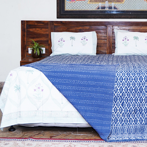 Organic Indigo Floral Cotton <b>Quilt</b> Hand-Stitched Washable Modern Bed Cover Decorative <b>Throw</b> Blanket for Home Hotel Customizable - Product Image 5