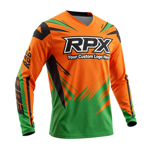 Maillot de motocross personnalisé à manches longues pour homme, en polyester à séchage rapide, imprimé orange, vert et blanc - Product Image 4