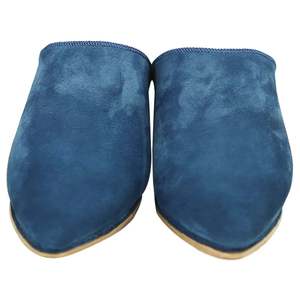 Babouches Marocaines en Cuir Bleu Daim Pointu pour Homme - Product Image 4