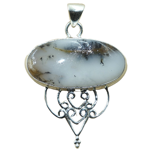 Pendentif ovale en opale dendritique naturelle, argent sterling 925, fait main, bijoux vintage en filigrane, opale dendritique blanche, pendentif statement - Product Image 1