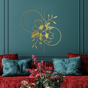 Décoration murale géométrique moderne en métal, motif floral, faite à la main, style minimaliste, idéale pour le salon, la chambre, le bureau et les espaces créatifs - Product Image 3