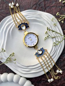 Montre-bracelet artisanale kashmirienne en perles dorées, style ethnique traditionnel indien, haute qualité, forme animale, pour femme - Product Image 1