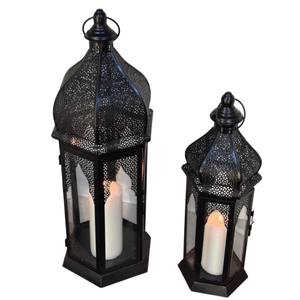 Portavelas decorativo de hierro negro estilo marroquí, hecho a mano, de metal y vidrio, para colgar o colocar sobre la mesa, para jardín. - Product Image 5