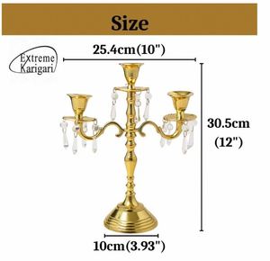 Candélabre suspendu en cristal doré à 3 bras, porte-bougie en métal, centre de table pour mariage, décoration de table - Product Image 3
