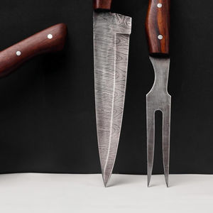 Couteaux de cuisine de chef en acier Damas faits à la main de haute qualité, écologiques, manche en bois de rose, lame en acier au carbone, compatibles lave-vaisselle - Product Image 5