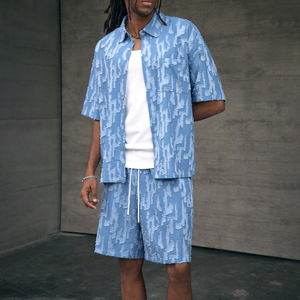 Nouvel ensemble de shorts pour hommes, design imprimé texture denim, tenue décontractée, ensemble de shorts pour hommes, tenue d'été, ensemble de shorts pour hommes en gros - Product Image 3