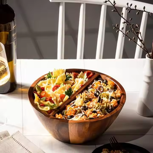 Bol à salade en bois divisé en 2 sections, grand bol en bois d'acacia, bols à smoothie - Product Image 2