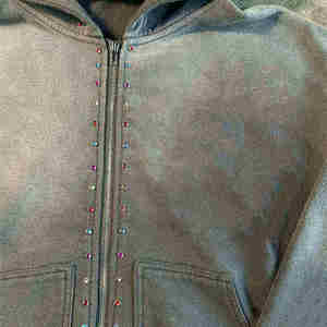 OEM Custom logo Design size <b>Vintage</b> Men's 450 GSM <b>Hoodie</b> 100% Cotton French Terry Distressed Rhinestone Sun Faded <b>Zip</b> <b>up</b> <b>Hoodie</b> - Product Image 2