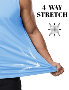 Camiseta sin mangas azul sólido para hombre, tejido elástico en 4 direcciones, cuello redondo, chaleco informal, material de spandex y poliéster - Product Image 2
