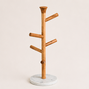 Modern Farmhouse Wooden Mug <b>Rack</b> Tree With Heavy Marble Base Durable Coffee Bar Accessory And Cup Organizer Stand For Home <b>Rack</b> - Product Image 1