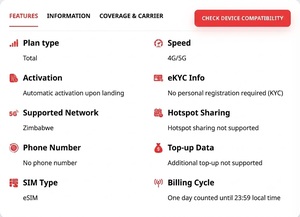 Tarjeta SIM de Zimbabue, 1 GB de Datos por 7 Días, Internet de Viaje de Alta Velocidad 4G, Activación Fácil y Cobertura Nacional Confiable - Product Image 2