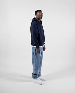 Sweat-shirt à capuche pour homme bleu marine foncé, couleur unie, épais, à manches longues, avec poche kangourou, décontracté - Product Image 2
