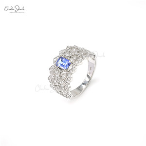 14k Fine White <b>Gold</b> Natural 6x4mm Octagon Tanzanite Gemstone <b>Cocktail</b> <b>Ring</b> 1.1mm Pave Diamond Halo Wedding <b>Ring</b> Ready To Ship - Product Image 1