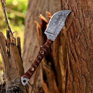 Couteau à lame fixe en acier Damas fait main, fourreau en cuir, EDC, pleine lame, pour la chasse, le dépecage, le camping, manche en bois de rose, personnalisable OEM/ODM - Product Image 3