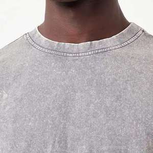 T-shirt décontracté gris uni à manches courtes pour homme, style sans col, tricoté et délavé, idéal pour l'été - Product Image 6