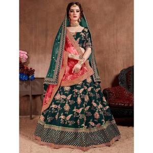 Ropa de novia étnica de color verde oscuro Diseñador bordado Lehenga choli - Product Image 1