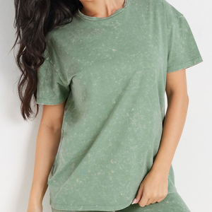 Camisetas de Mujer de Manga Corta en Color Verde Stone Wash, Ropa Casual, Camisetas de Mujer 100% Algodón, Camisetas de Mujer de Primera Calidad - Product Image 4
