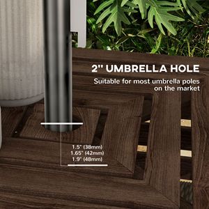 Tavolino da Caffè 2-in-1 in Legno Marrone per Patio con Base per Ombrellone e Vano Portaoggetti - Product Image 5