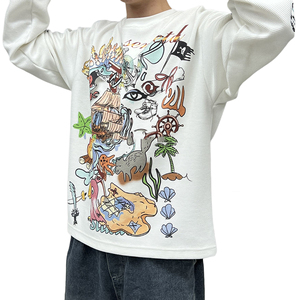 ผู้ผลิตเสื้อเชิ้ต เสื้อยืดแขนยาวพิมพ์ลายแบบกำหนดเอง ผ้าวาฟเฟิลเนื้อหนา ทรงโอเวอร์ไซส์ สไตล์ฮิปฮอปสุดหรูสำหรับผู้ชาย - Product Image 3