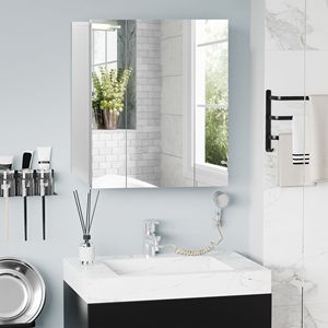 Armadietto da Bagno a Parete a 3 Ante in PVC e MDF Bianco con Ripiani Regolabili e Specchio - Product Image 2