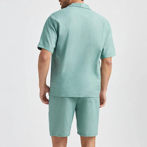 Conjunto de Camiseta Polo y Pantalones Cortos de Color Sólido para Hombre, Manga Corta, Corte Regular, Ropa Casual, Verde Menta - Product Image 3