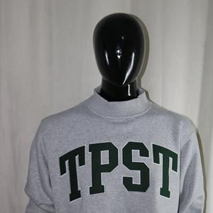 TPST HEATHER GREY <b>Mock</b> <b>Neck</b> Sweatshirt 100% Cotton GREEN Applique Embroidery wide <b>neck</b> Sweatshirt Finer Threads - Product Image 3