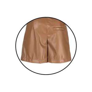 Shorts en similicuir PU marron pour femme, taille mi-haute, à boutons, séchage rapide, anti-plis, style décontracté chic - Product Image 2