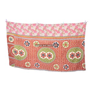 Three Five Seven Layer Reversible Kantha Quilt Indian Reversible Hand <b>Stitched</b> Heavy <b>Throw</b> Old Sari Blanket Patch Work Heavy - Product Image 4