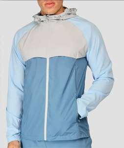 Nuevo Diseño Personalizado de Fabricante, Chaqueta Cortavientos Ligera para Hombre, 100% Poliéster Tejido, Color Gris Humo Claro/Azul Acero - Product Image 2