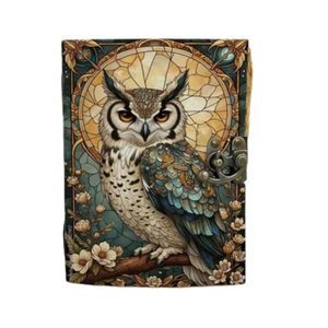 Diario de Cuero con Diseño de Búho Religioso Clásico Hecho a Mano, Cuaderno de Escritura, Grimoire, Cuaderno de Bocetos, Diario con Candado, Regalo Personalizado, 200 Páginas - Product Image 1