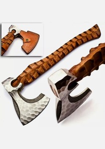 Hacha Vikinga Hecha a Mano de Primera Calidad de BA Enterprises, Hoja de Acero con Alto Contenido de Carbono, Diseño Tallado en Madera, 16 Pulgadas de Longitud Total, Supervivencia - Product Image 6